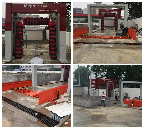 湖北省武漢市江漢區(qū)南火車站 安裝臺灣美嘉德清洗垃圾車輛大巴洗車機設備現(xiàn)場安裝中