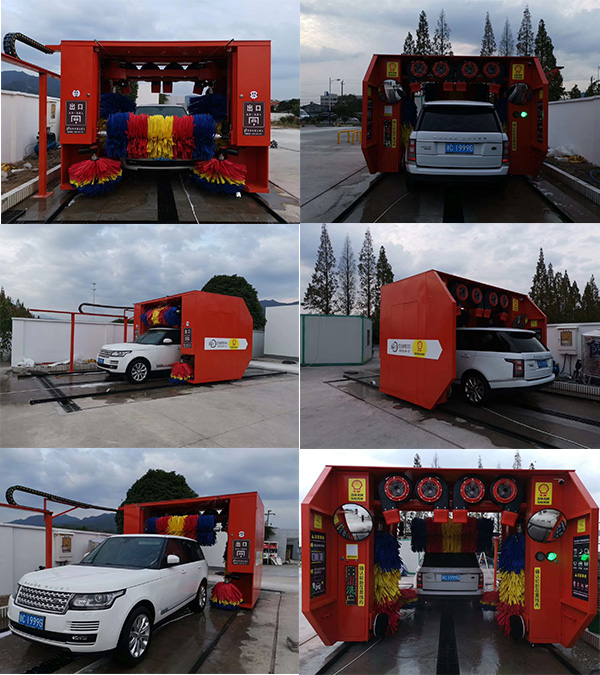 東陽(yáng)巍山殼牌加油站凱沃7刷龍門洗車設(shè)備調(diào)試現(xiàn)場(chǎng)……